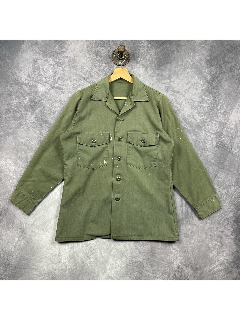 Vintage US Army Fatigue Jacket Paint Splatter Green Cotton Military M